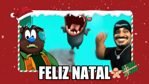 a christmas greeting card with a cartoon character and the words feliz natal