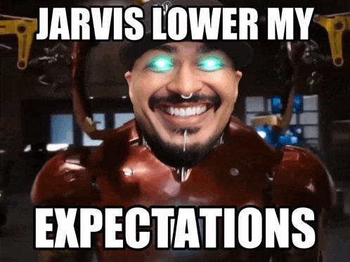 jarvis lower my expectations is written on a picture of a man in a latex suit