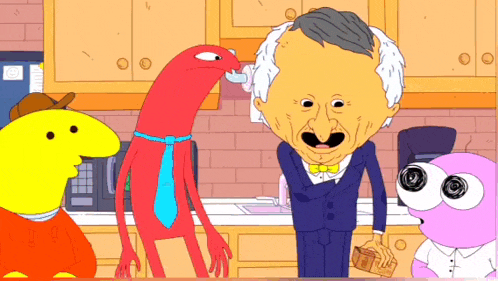 a cartoon of a man in a suit holding a wallet
