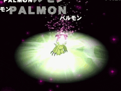 a palmon appears in a video game with a purple flower coming out of it