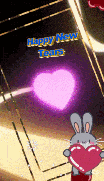 a cartoon bunny holding a heart with the words happy new tears below it