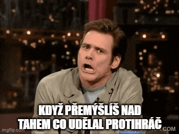 a man is making a funny face with a caption that says kdyz premyslis nad tahem co udal protihrac .