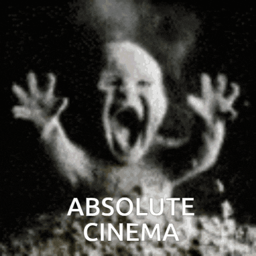a black and white photo of a screaming baby with the words `` absolute cinema '' written above it .