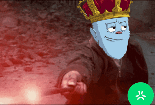 a cartoon character wearing a crown is holding a wand