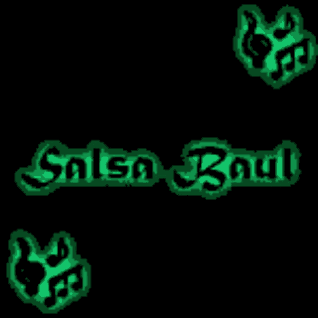 a green drawing of music notes on a black background .