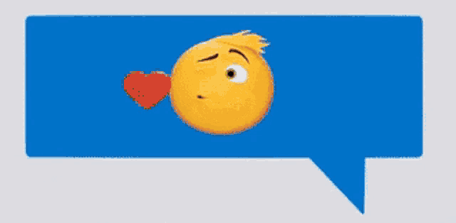 a blue speech bubble with a yellow smiley face in it
