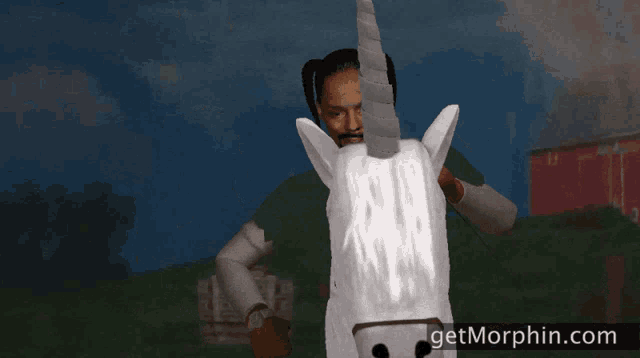 a cartoon of a man riding a unicorn with the website getmorphin.com in the lower right corner