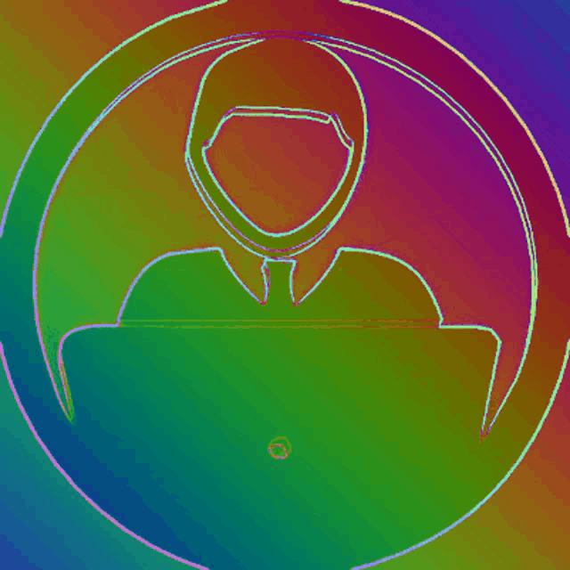 a colorful drawing of a man sitting at a laptop
