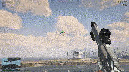 a screenshot of a video game shows a person parachuting in the distance