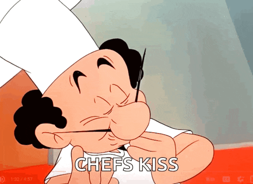a cartoon of a chef with the words chef 's kiss below him