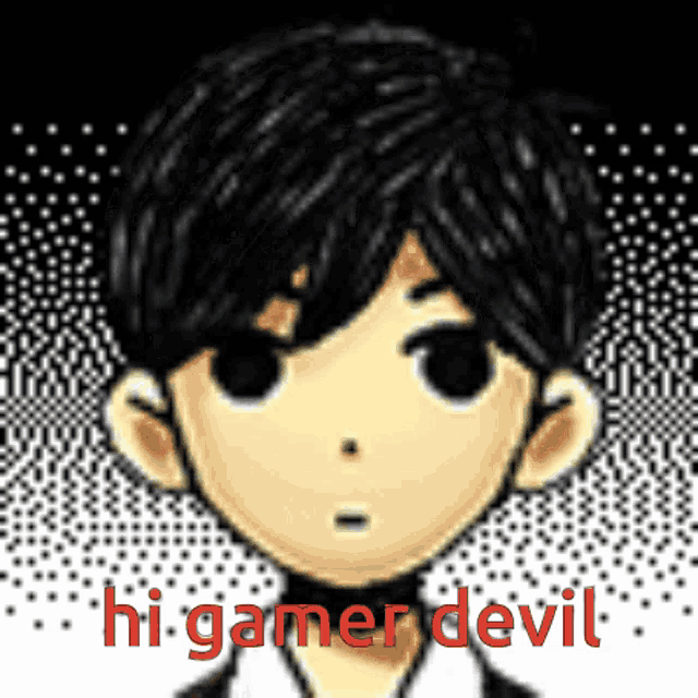 a pixel art of a boy with the words hi gamer devil written below him