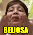 a woman is making a funny face with the word beijosa in yellow letters
