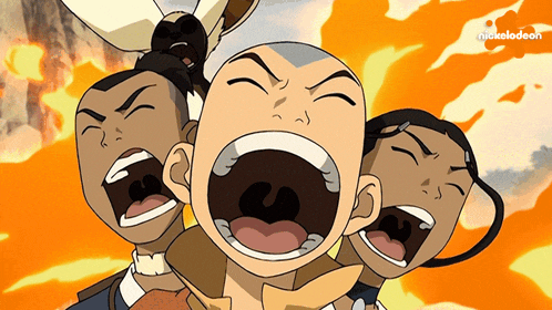 three cartoon characters are screaming with a nickelodeon logo on the bottom right