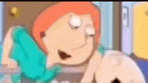 a close up of a cartoon character laying on a bed with a blue blanket .