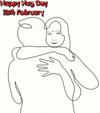 a drawing of a woman hugging a man with the words happy hug day 12th february on the bottom