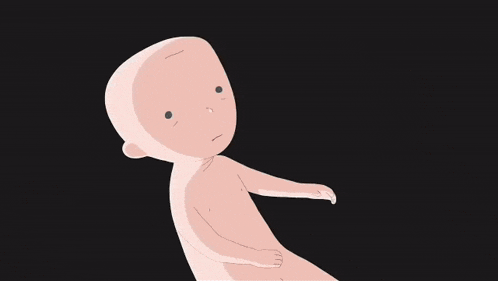 a cartoon drawing of a naked baby with a sad look on his face