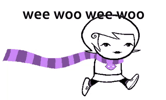 a black and white drawing of a girl with a purple scarf that says wee woo