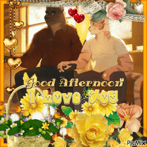 a good afternoon i love you greeting card with two furry men