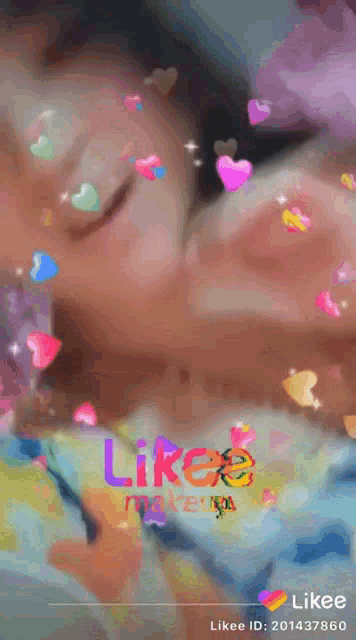 a likee video of a person sleeping with hearts coming out of their eyes