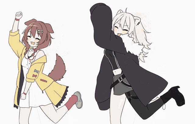 a drawing of a girl with a dog 's tail and a cat 's ears