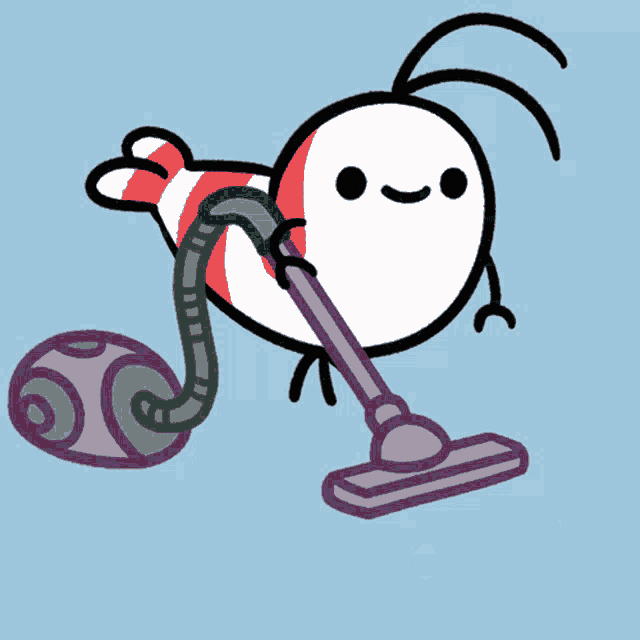 a shrimp is using a vacuum cleaner to clean the floor