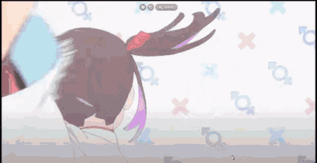 a cartoon of a girl with antlers standing in front of a wall with female symbols .