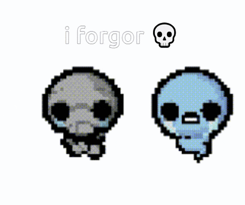 a pixel art of a skeleton and a skull with the words i forgor