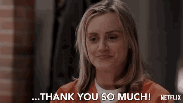 a woman is smiling and saying thank you so much on netflix
