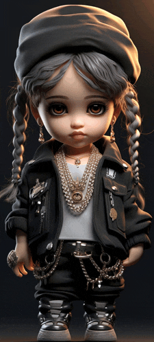 a doll with braids wearing a hat and jacket