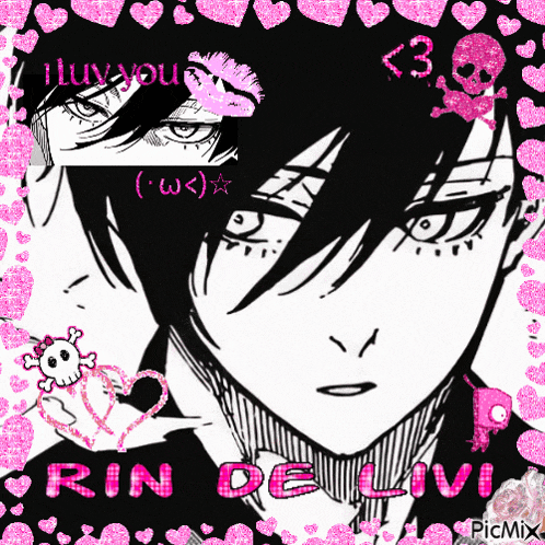 a black and white drawing of a boy with the name rin de livi on the bottom