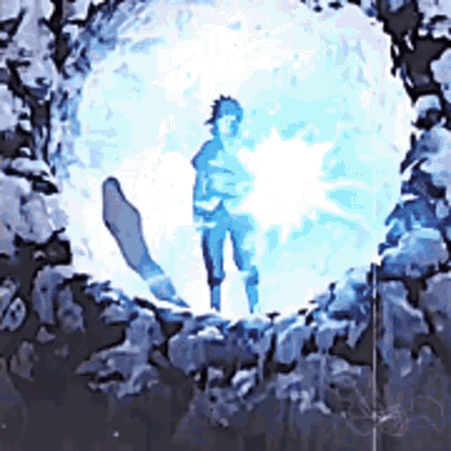 a person is standing in a cave with a light coming out of it