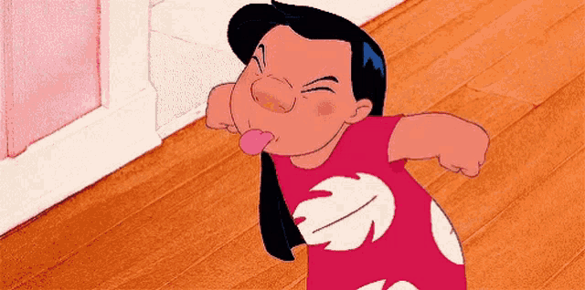 a cartoon character is sticking her tongue out .