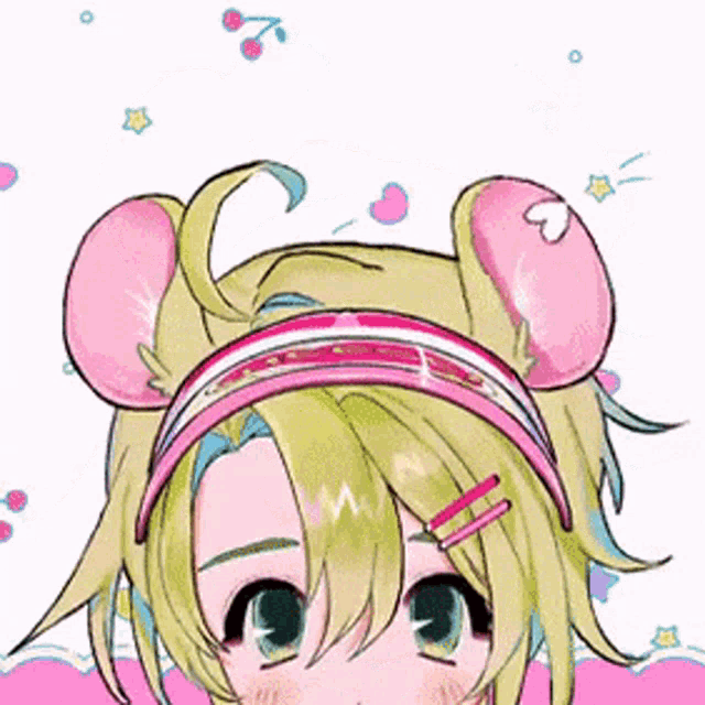a drawing of a girl with a pink headband