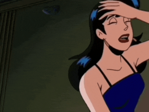 a cartoon of a woman scratching her forehead with the words v103 above her