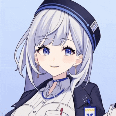 a girl with white hair and blue eyes is wearing a badge that says ' a ' on it