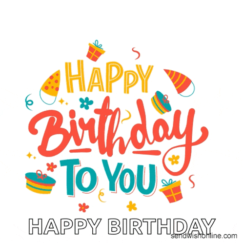 a happy birthday to you greeting card with gifts and flowers