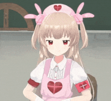 a nurse with a heart on her apron and a cross on her armband