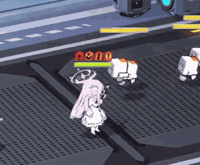 a girl in a white dress is in a video game and has a high score
