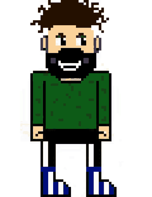 a pixel art drawing of a man with a beard wearing a green shirt
