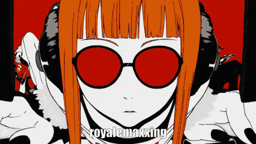 a cartoon of a girl wearing sunglasses and headphones with the words royalemaxxing written on the bottom