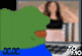 a cartoon of a woman sitting in front of a laptop with the words xxx and 50 mo on the bottom