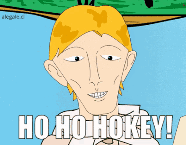 a cartoon of a man with the words ho ho hokey on his face