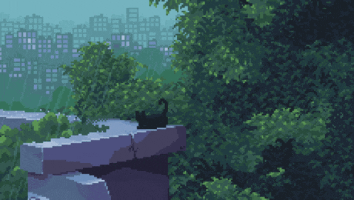 a pixel art of a cat sitting on a ledge