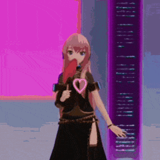 a girl in a black dress with a heart on her chest