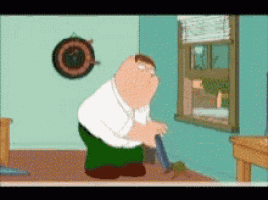 peter griffin from family guy is cleaning the floor with a broom