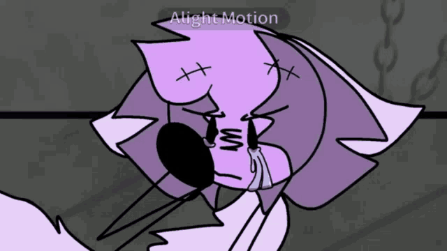 a cartoon drawing of a purple cat crying with the words alight motion at the top