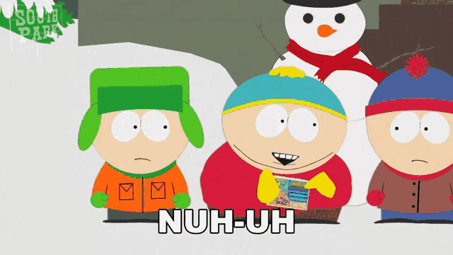a group of south park characters are standing next to each other