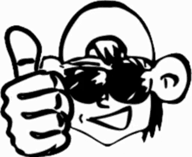 a black and white drawing of a monkey giving a thumbs up sign .
