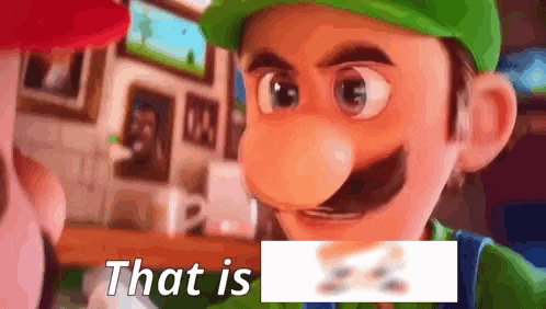 a close up of a cartoon character with the words `` that is '' written on the bottom .
