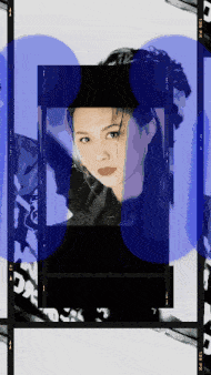 a woman 's face is surrounded by blue circles and a black frame that says 13th pm